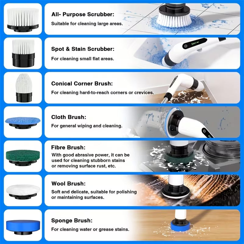 7-in-1 Cordless Electric Spin Scrubber – Extendable Cleaning Brush with 7 Brush Heads